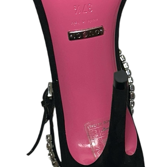 GUCCI Kid Scamosciato Crystal Ankle Strap High Heel Suede Sandals size 37.5 - Picture 15 of 16